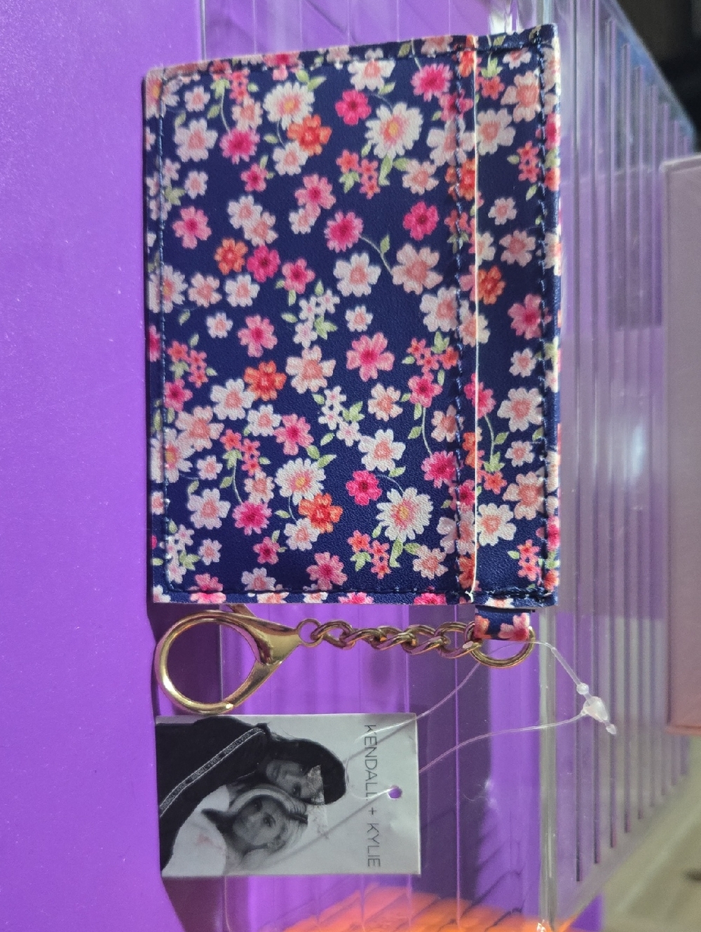 Kendall & Kylie Navy Floral Card Holder with Gold Keychain